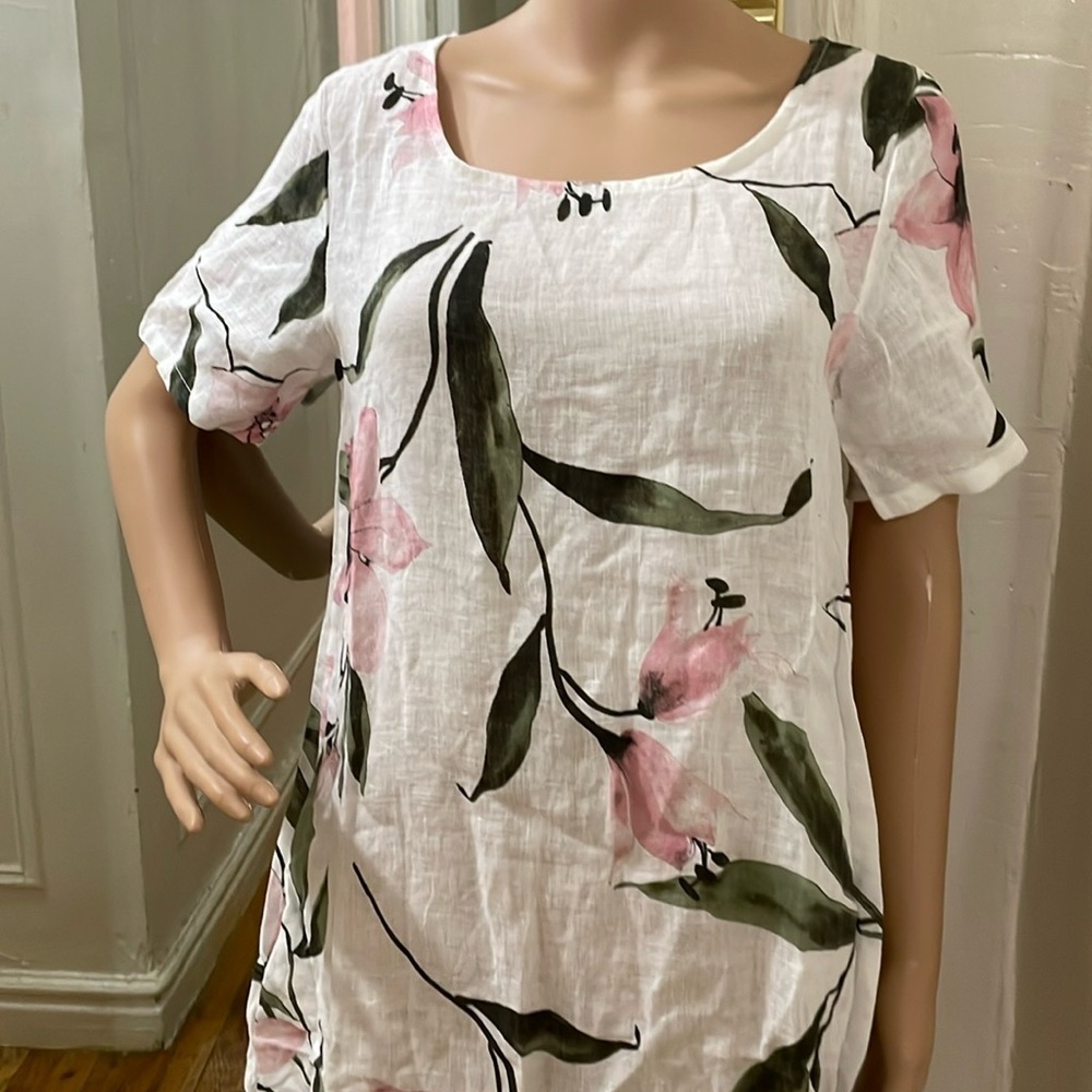 Lungo L’arno 100% Linen Italian flower print linen dress - Picture 8 of 11